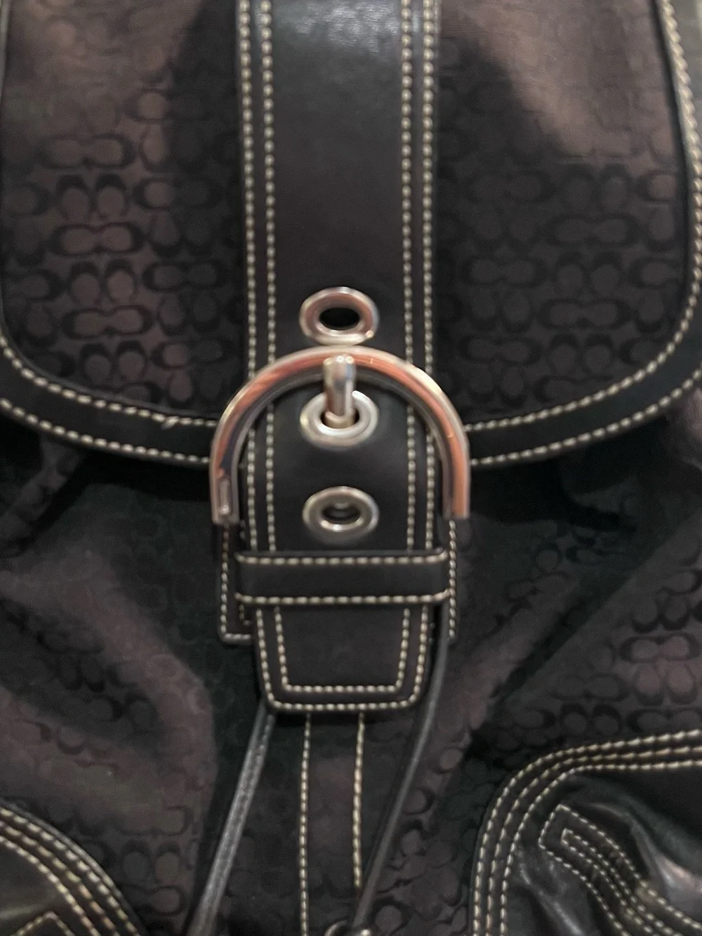 Coach Black Logo-Print Canvas & Leather Backpack with Silver Hardware